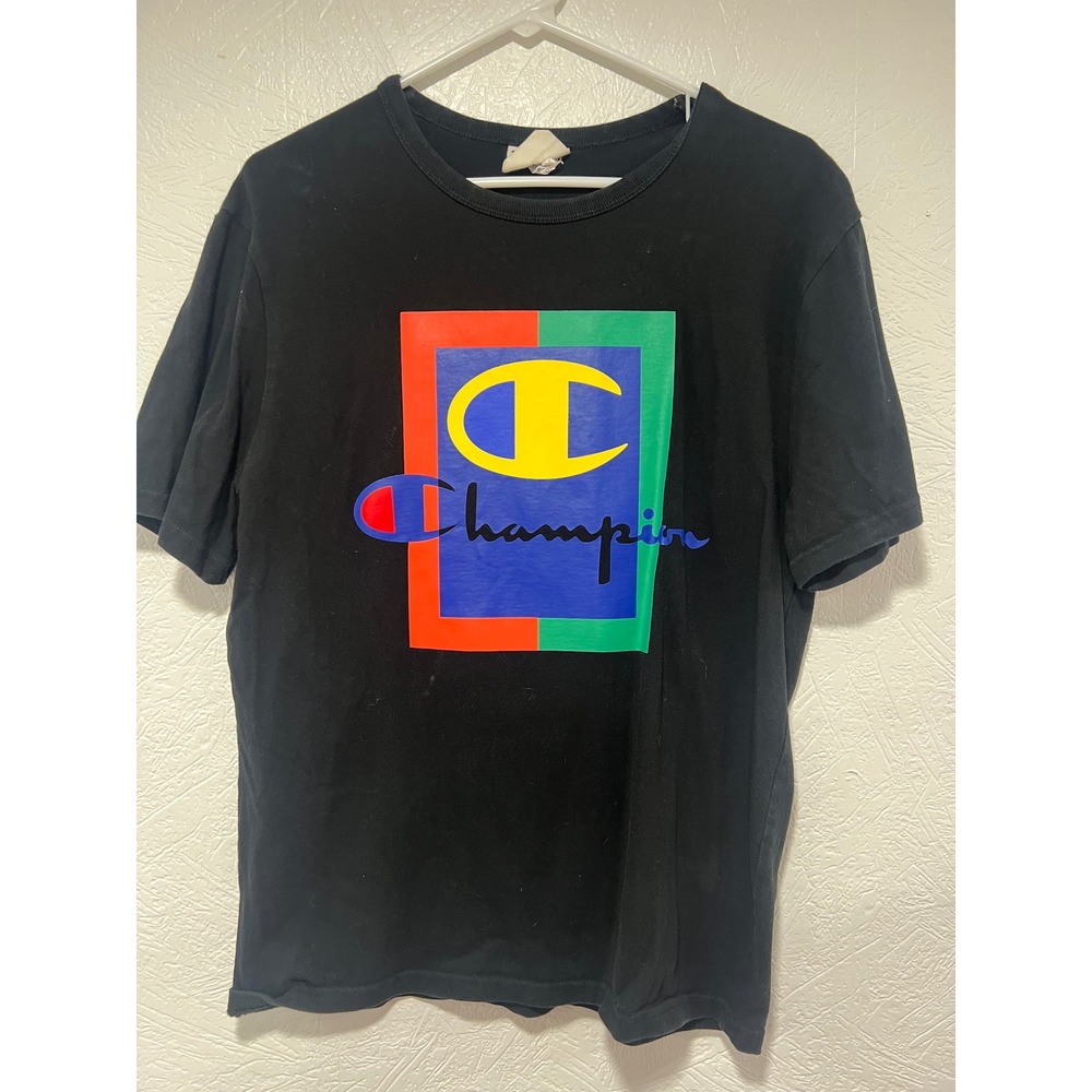 Champion Heritage Athletic Apparel Mens T-Shirt Black Multi Color Graphic Medium - Picture 1 of 2